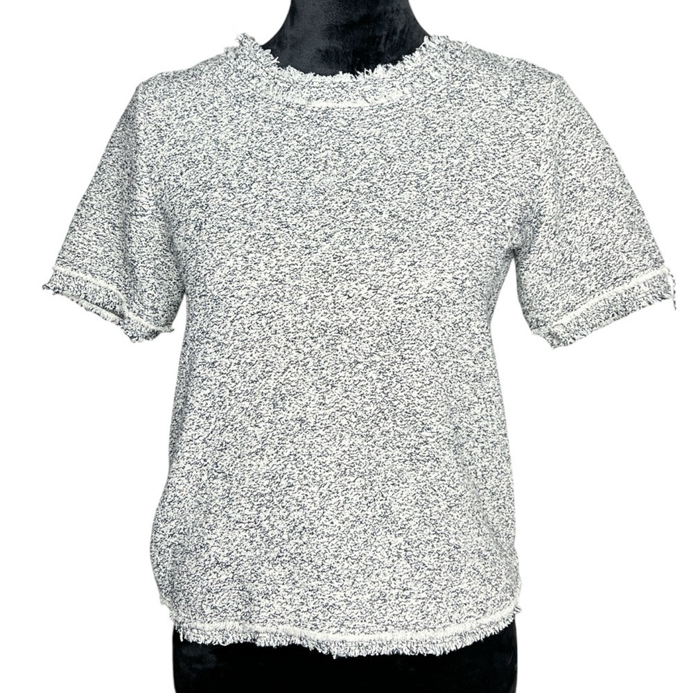 Ann Taylor Petite Gray Raw Hem Cropped Short Sleeve Blouse Women’s Size XXSP